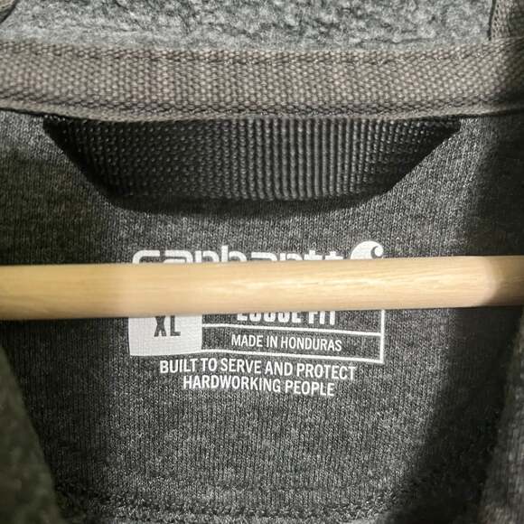 Carhartt Loose Fit Gray Hoodie with Green/Yellow Sleeve Logo - Picture 3 of 3